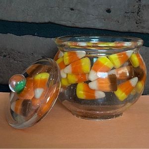 One Of A Kind Rare Halloween Art Candy Jar/sugarbowl With Real Candy Corn Inside